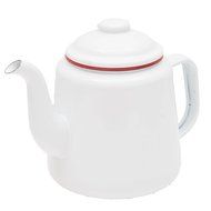 Enamelware 52 Ounce Teapot - Solid White with Red Rim N4