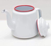 Enamelware 52 Ounce Teapot - Solid White with Red Rim N5
