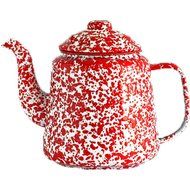 Enamelware 52 Ounce Teapot - Solid White with Red Rim N6