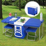 Giantex Multi Function Rolling Cooler with Table and 2 Chairs Picnic Camping Outdoor N7