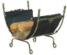 Antique Gold Cast Aluminum Log Holder w/Carrier