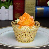 BUTEFO 50 Pcs Cupcake Holders Hollow Carving Decor Wrapper Wraps Cupcake Muffin Paper Holders (Gold) N4