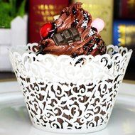 BUTEFO 50 Pcs Cupcake Holders Hollow Carving Decor Wrapper Wraps Cupcake Muffin Paper Holders (Gold) N18