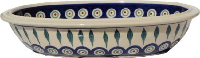 Polish Pottery Oval Serving Dish From Zaklady Ceramiczne Boleslawiec #278-56 Peacock Classic Pattern, Length:... N4