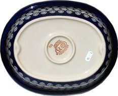 Polish Pottery Oval Casserole Dish From Zaklady Ceramiczne Boleslawiec #1158-56 Peacock Classic Pattern, Height... N5