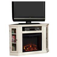 Electric Fireplace TV Stand Heater Corner Or Flat Free Standing Console Media Wooden Entertainment Center (Ivory)
