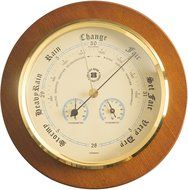 Bey-Berk International Brass Barometer, Thermometer, and Hygrometer on Cherry Wood