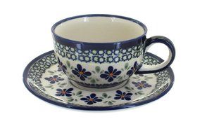 Polish Pottery Mosaic Flower Cup &amp; Saucer