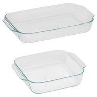 Pyrex Basics Clear Glass Baking Dishes - 2 Piece Value-Plus Pack - 1 Each: 3 Quart Oblong, 2 Quart Square