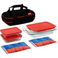 9-Piece Dishwasher-Safe Portable Double Decker Set with Carrier, Glass, Black
