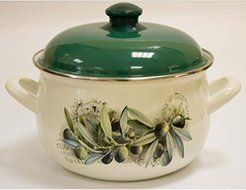 Europe Ware K15231/24 6.5 quart Casserole Pan with Decorative Design, Large, White/Green