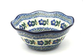 Polish Pottery Bowl - Curvy Edge - 8" - Blue Pansy