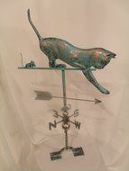 LARGE Handcrafted 3D 3- Dimensional CAT and Mouse Weathervane Copper Patina Finish N3
