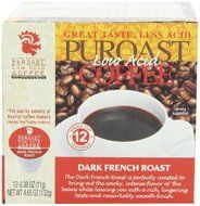 Puroast Low Acid Coffee French Roast Single Serve Coffee, 2.0 Keurig Compatible, 12 Count