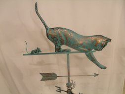LARGE Handcrafted 3D 3- Dimensional CAT and Mouse Weathervane Copper Patina Finish N4