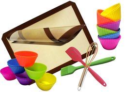 29 Piece Baking Set. 2 Brown/dark Red Silicone Baking Mats,24 Assorted Colored Silicone Cupcake Molds,1 Silicone... N3