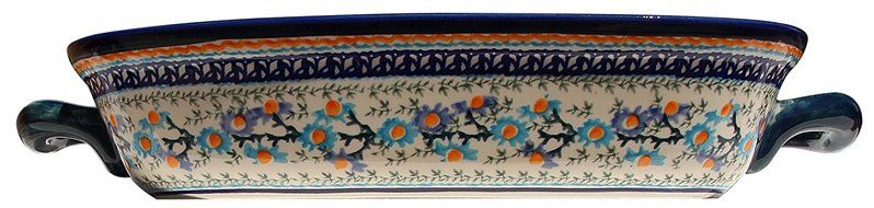 Polish Pottery Baking Dish with Handles From Zaklady Ceramiczne Boleslawiec #1345-du157 Unikat Pattern, Depth:...