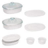 CorningWare French White 10 Piece Stoneware Bakeware with Bonus 2 Quart Pyrex Roaster with Lid