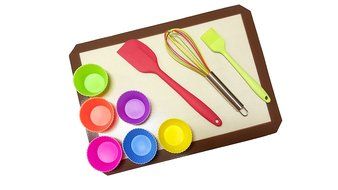 29 Piece Baking Set. 2 Brown/dark Red Silicone Baking Mats,24 Assorted Colored Silicone Cupcake Molds,1 Silicone... N6