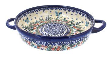 Polish Pottery Garden of Eden Small Round Baker with Handles