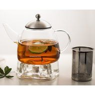 44-Ounce Elegant Bottom-Heavy Shape, Glass Tea Pot with Warmer, Clear N2