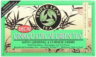 Triple Leaf Tea, Ginkgo &amp; Decaf Green Tea, 20 Tea Bags 1.27 OZ (Pack of 6) N5