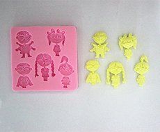 Longzang Boy and Girls Art Deco Silicone Mold Sugar Craft DIY Gumpaste Cake Decorating Clay Pink