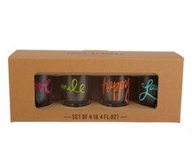 Formation Brands Juice Glass (Set of 4), Love, Laugh, Smile, Happy, 10 oz, Multicolor