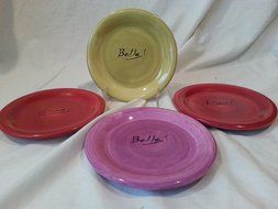 Set of 4 Italian Bread Plates 6.25 Inch Diameter Cranberry, Green and Eggplant