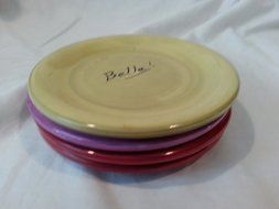 Set of 4 Italian Bread Plates 6.25 Inch Diameter Cranberry, Green and Eggplant N2