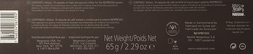 10 Capsules Nespresso VertuoLine Altissio Coffee N2