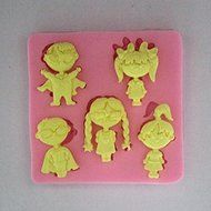 Longzang Boy and Girls Art Deco Silicone Mold Sugar Craft DIY Gumpaste Cake Decorating Clay Pink N2