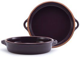 Plum Purple Glazed Terracotta Ceramic Round Casserole, 9.5"Dx2.25"H