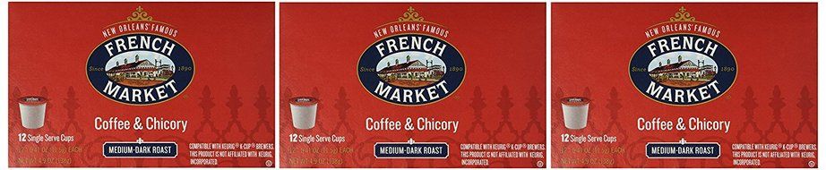 French Market Coffee, Single Serve K-Cups, Medium Dark Roast Coffee and Chicory, 4.9oz Box (Pack of 3) N3