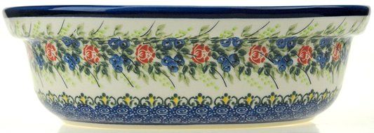 Ceramika Boleslawiecka Kalich Polish Hand Painted Oval Baking Dish - 10.25" x 8.5" x 3.25" (Red Roses)