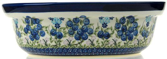 Ceramika Boleslawiecka Kalich Polish Hand Painted Oval Baking Dish - 10.25" x 8.5" x 3.25" (Red Roses) N2