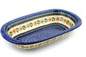 Polish Pottery Oval Baker 14-inch Golden Daisy Swirl N4