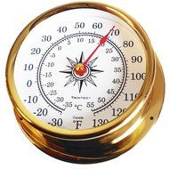 Trintec Omni Weather Station Brass Quartz Clock Thermometer Barometer Marine Nautical Dials on Cherry Stained... N4