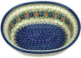 Ceramika Boleslawiecka Kalich Polish Hand Painted Oval Baking Dish - 10.25" x 8.5" x 3.25" (Red Roses) N3