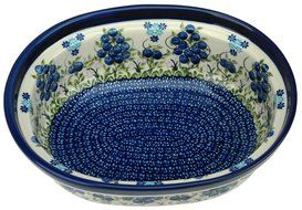 Ceramika Boleslawiecka Kalich Polish Hand Painted Oval Baking Dish - 10.25" x 8.5" x 3.25" (Red Roses) N4