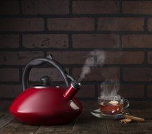 Osaka, Enamel Coated Whistling Tea Kettle - 3 Quart Capacity Teakettle &quot;Kobe Port Tower&quot; (Blue) N9