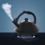 Osaka, Enamel Coated Whistling Tea Kettle - 3 Quart Capacity Teakettle &quot;Kobe Port Tower&quot; (Blue) N12