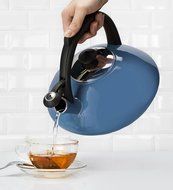 Osaka, Enamel Coated Whistling Tea Kettle - 3 Quart Capacity Teakettle "Kobe Port Tower" (Blue) N19