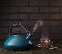 Osaka, Enamel Coated Whistling Tea Kettle - 3 Quart Capacity Teakettle "Kobe Port Tower" (Blue) N20