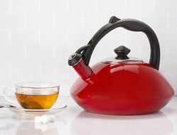 Osaka, Enamel Coated Whistling Tea Kettle - 3 Quart Capacity Teakettle "Kobe Port Tower" (Blue) N21