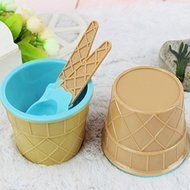 Pinovk Plastic Children Ice Cream Waffle Cone Bowls Spoons Cups Set N5