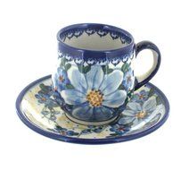 Polish Pottery Daisy Surprise Espresso Cup &amp; Saucer