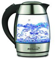 Electric Tea Kettle Glass Black Stainless Steel 1.8-liter Watter with Blue LED Modern