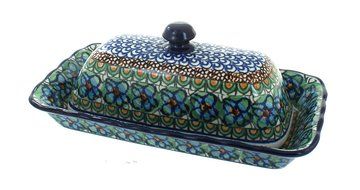 Polish Pottery Mardi Gras Butter Dish N3