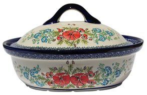 Polish Pottery Oval Casserole Dish From Zaklady Ceramiczne Boleslawiec #1156-237 Art Unikat Signature Pattern,...